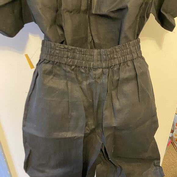 Vintage 90s ClubZ Floral Embroidered Black 2Pc TopShorts OutfitSet LinenCotton S - Picture 14 of 14